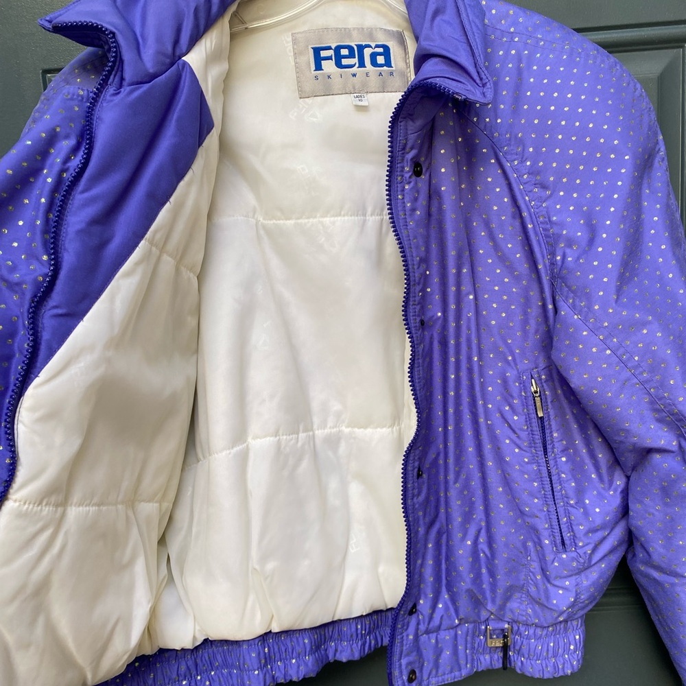FERA Women’s Ski Coat Size 10 Purple Glitter Polka Dot Vintage 90s Snow Jacket - Picture 12 of 16